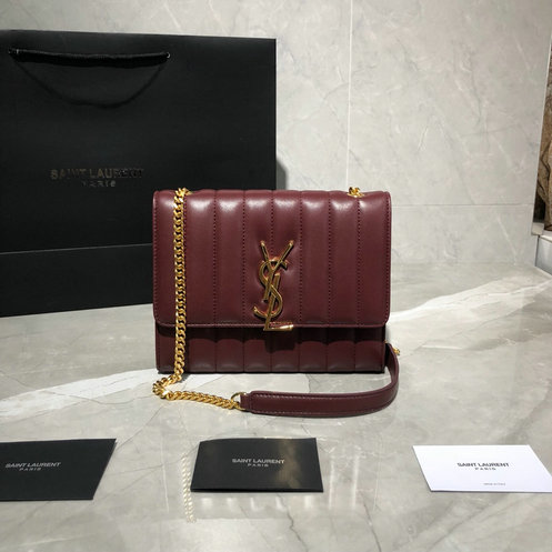 2019 New Saint Laurent Vicky chain wallet in burgundy quilted lambskin leather