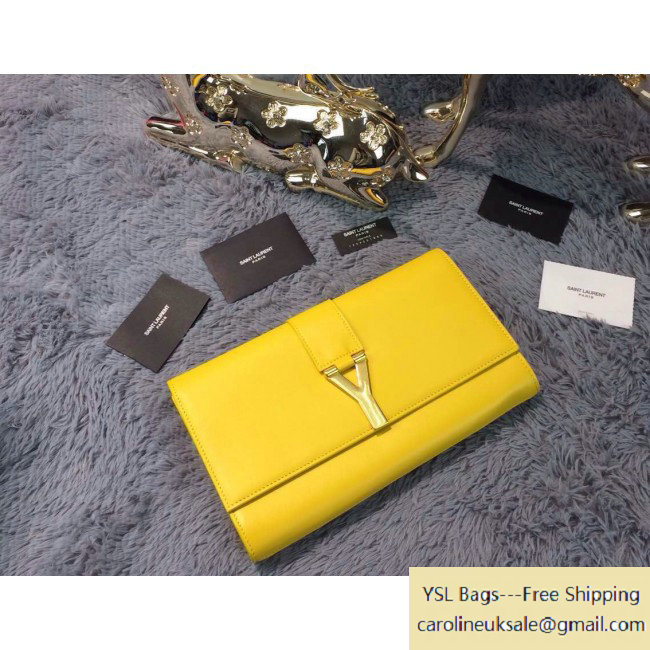 Saint Laurent Classic Y Clutch in Yellow Leather
