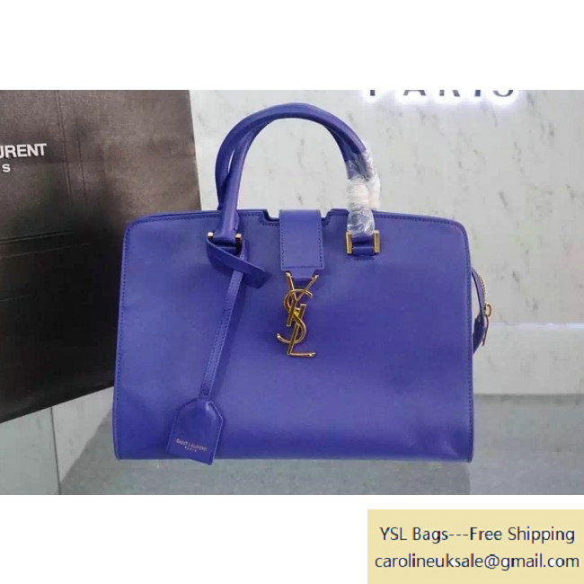 2015 Saint Laurent Small Monogram Cabas Bag in Royal Blue Leather