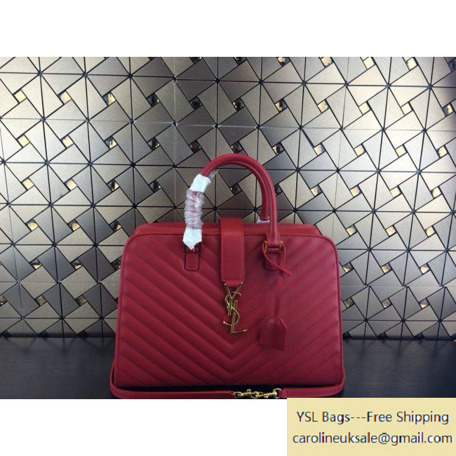Saint Laurent Cabas Bag in Red Matelasse Leather