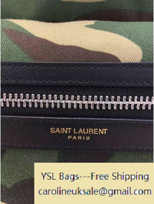 2015 Saint Laurent 326865 Classic Hunting Backpack in Khaki Cotton Gabardine Camouflage And Black Leather