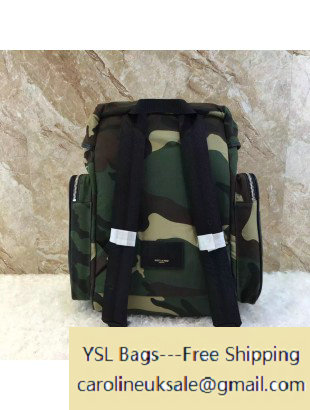 2016 Saint Laurent 342609 Hunting Rucksack Backpack in Camouflage Canvas and Black Leather - Click Image to Close