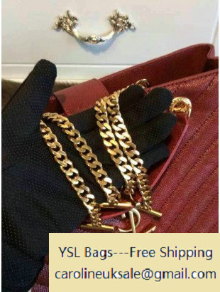 2015 Saint Laurent Classic Monogram Shopping Bag in Red Grain De Pouder Textured Matgelasse Leather