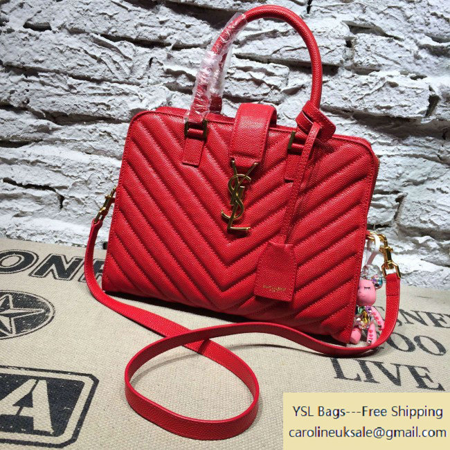 2015 Saint Laurent Small Cabas Monogram in Red Carviar Leather