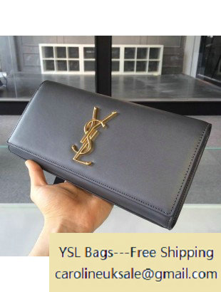 2015 Saint Laurent Classic Monogram Cluthch in Gray Smooth Leather