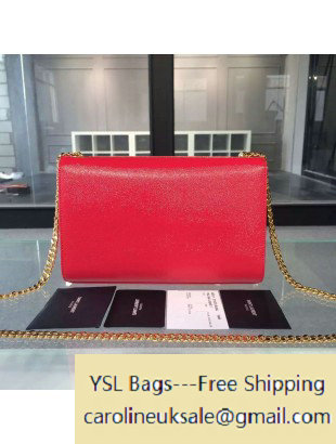 Saint Laurent Classic 22cm Monogram Satchel in Red Shiny Grain De Pouder Textured Leather