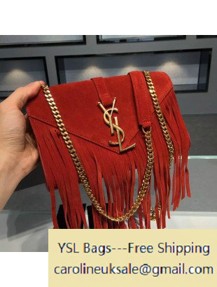 2015 Saint Laurent Classic Small Monogram Fringed in Red Suede