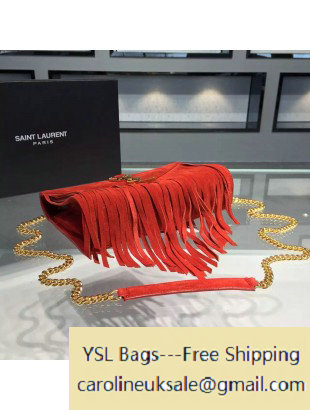 2015 Saint Laurent Classic Small Monogram Fringed in Red Suede