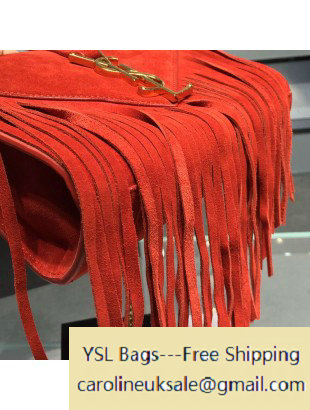 2015 Saint Laurent Classic Small Monogram Fringed in Red Suede - Click Image to Close