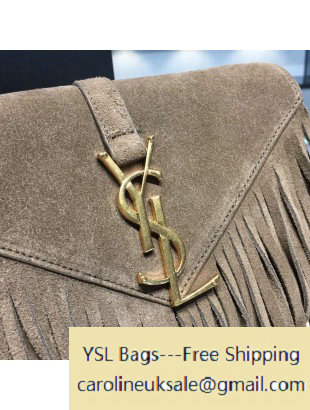 2015 Saint Laurent Classic Small Monogram Fringed in Brown Suede