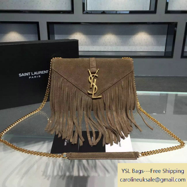 2015 Saint Laurent Classic Small Monogram Fringed in Brown Suede