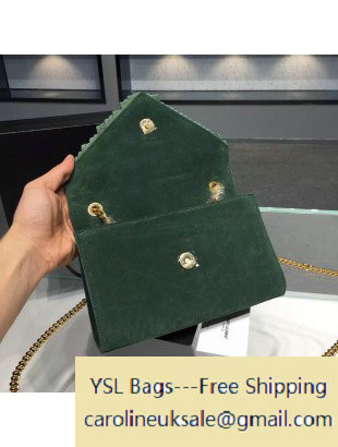 2015 Saint Laurent Classic Small Monogram Fringed in Green Suede