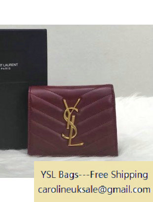 2016 Saint Laurent Small Wallet in Lambskin Burgundy - Click Image to Close