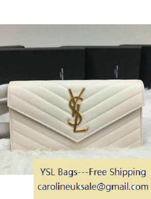 2016 Saint Laurent 372264 Large Flap Wallet in Lambskin White - Click Image to Close
