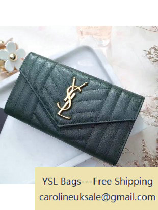 2017 Saint Laurent Large Monogram Flap Wallet in Mixed Matelasse Leather 437469 Green - Click Image to Close
