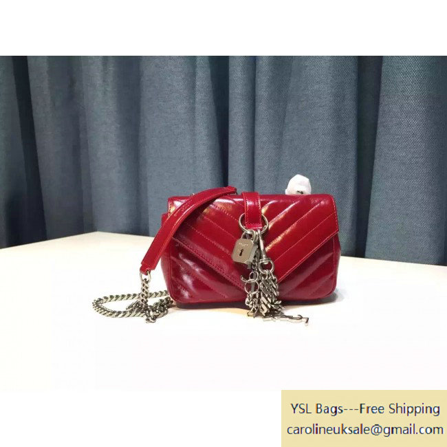 2015 Saint Laurent Small Monogram Chain Shoulder Bag with Hanging Drop Red