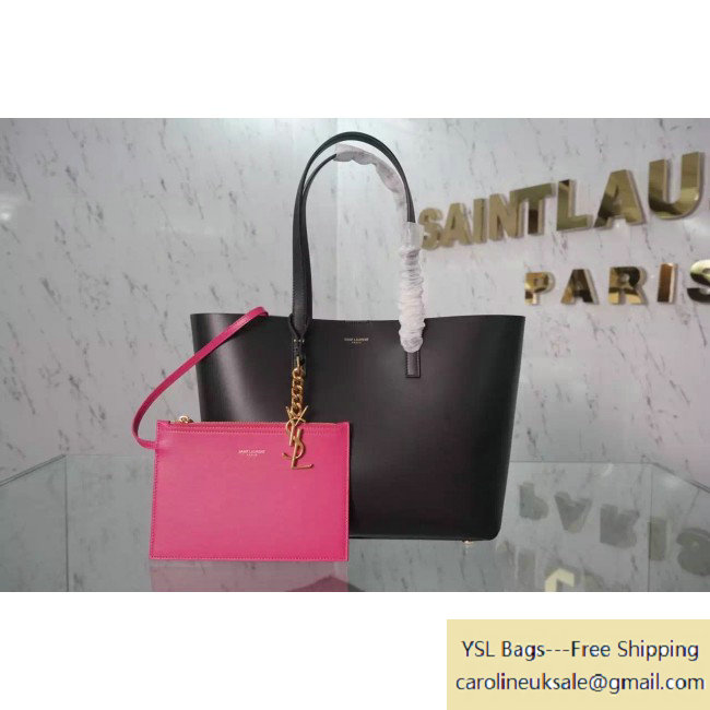 2015 Saint Laurent 372090 Tote Bag 2 in Black/Rosy Leather