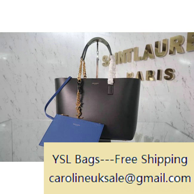 2015 Saint Laurent 372090 Tote Bag 2 in Black/Blue Leather - Click Image to Close