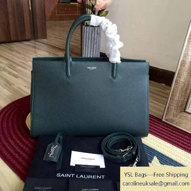 2015 Saint Laurent 394457 Medium Cabas Rive Gauche Bag in Green Grained Leather