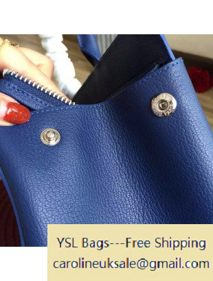 2015 Saint Laurent 394457 Medium Cabas Rive Gauche Bag in Blue Grained Leather