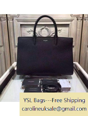 2015 Saint Laurent 394457 Medium Cabas Rive Gauche Bag in Black Grained Leather - Click Image to Close