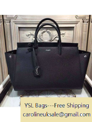 2015 Saint Laurent 394457 Medium Cabas Rive Gauche Bag in Black Grained Leather - Click Image to Close