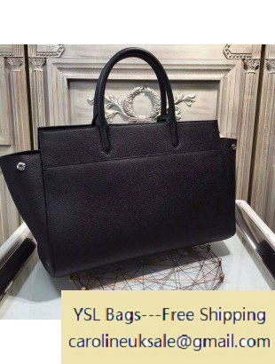2015 Saint Laurent 394457 Medium Cabas Rive Gauche Bag in Black Grained Leather