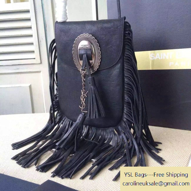 2015 Saint Laurent 395012 Anita Tasseled Flat Bag in Black Leather
