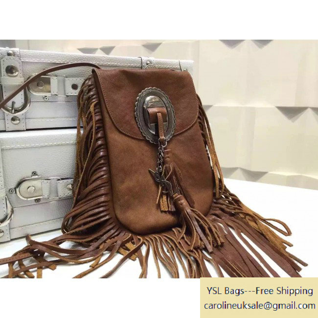 2015 Saint Laurent 395012 Anita Tasseled Flat Bag in Brown Leather