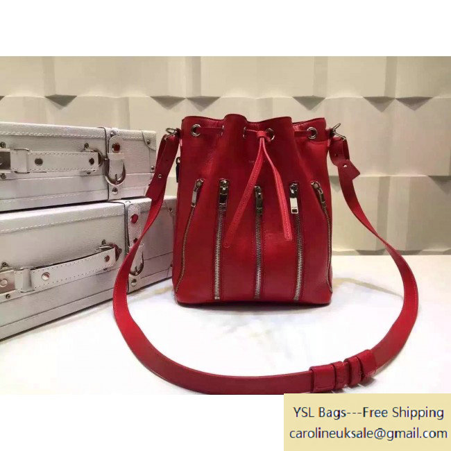 Saint Laurent 357801 Medium Emmanuelle Bucket Bag in Red Leather