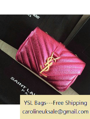 2016 Saint Laurent 399289 Classic Baby Monogram Chain Bag in Rosy Grained Metallic Leather