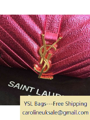 2016 Saint Laurent 399289 Classic Baby Monogram Chain Bag in Rosy Grained Metallic Leather - Click Image to Close