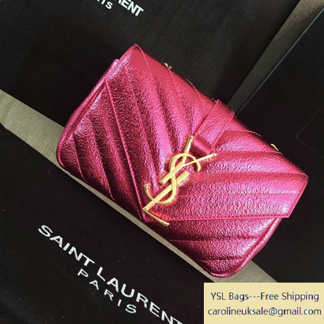 2016 Saint Laurent 399289 Classic Baby Monogram Chain Bag in Rosy Grained Metallic Leather
