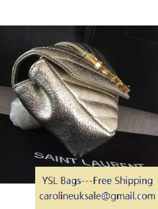 2016 Saint Laurent 399289 Classic Baby Monogram Chain Bag in Silver Grained Metallic Leather