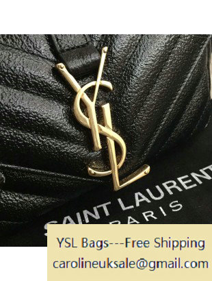 2016 Saint Laurent 399289 Classic Baby Monogram Chain Bag in Black Grained Metallic Leather