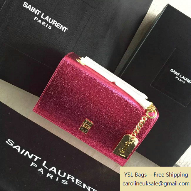 2016 Saint Laurent 392755 Box Chain Shoulder Bag in Rosy Grained Metallic Leather