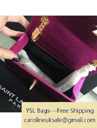 2016 Saint Laurent 392755 Box Chain Shoulder Bag in Fuchsia Grained Metallic Leather - Click Image to Close