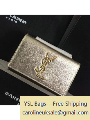 2016 Saint Laurent 354121 Classic Small Monogram Chain Satchel Bag in Silver Grained Metallic Leather
