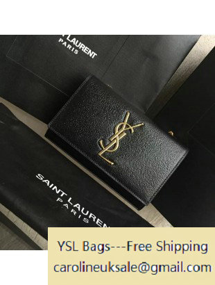 2016 Saint Laurent 354121 Classic Small Monogram Chain Satchel Bag in Black Grained Metallic Leather