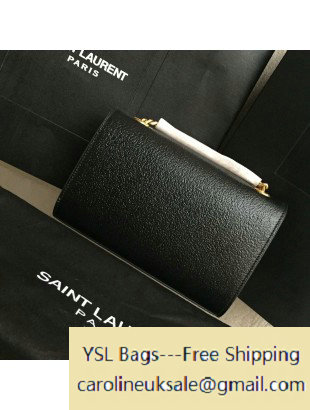 2016 Saint Laurent 354121 Classic Small Monogram Chain Satchel Bag in Black Grained Metallic Leather