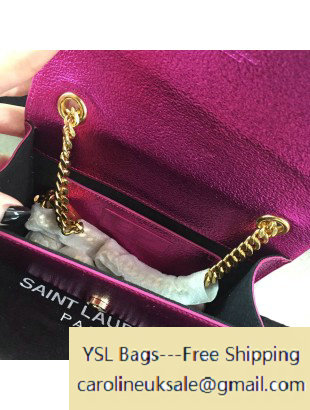 2016 Saint Laurent 354120 Classic Small Monogram Chain Tassel Satchel Bag in Fuchsia Grained Metallic Leather