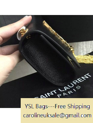 2016 Saint Laurent 354120 Classic Small Monogram Chain Tassel Satchel Bag in Black Grained Metallic Leather