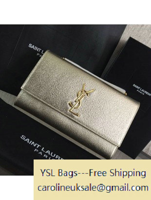 2016 Saint Laurent 354021 Classic Medium Monogram Chain Satchel Bag in Silver Grained Metallic Leather