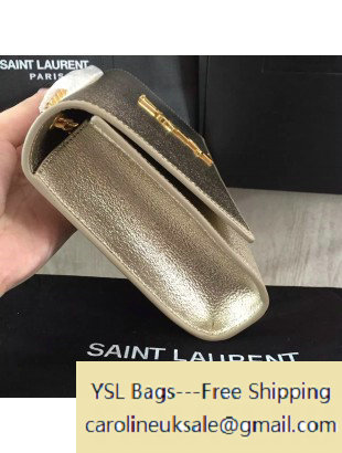 2016 Saint Laurent 354021 Classic Medium Monogram Chain Satchel Bag in Silver Grained Metallic Leather