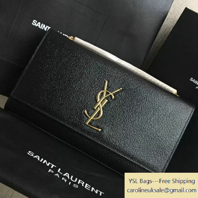 2016 Saint Laurent 354021 Classic Medium Monogram Chain Satchel Bag in Black Grained Metallic Leather