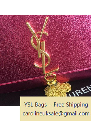 2016 Saint Laurent 354119 Classic Medium Monogram Chain Tassel Satchel Bag in Rosy Grained Metallic Leather - Click Image to Close