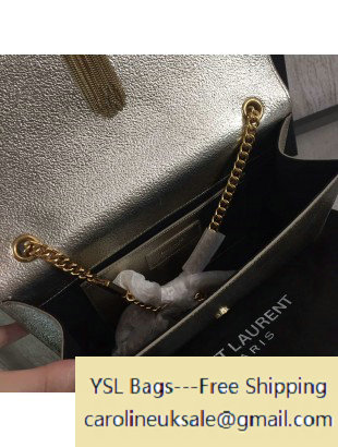 2016 Saint Laurent 354119 Classic Medium Monogram Chain Tassel Satchel Bag in Silver Grained Metallic Leather
