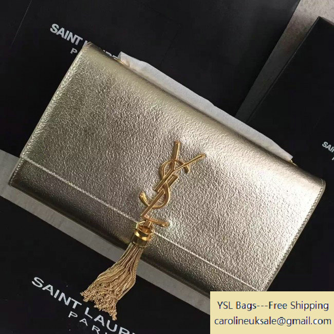 2016 Saint Laurent 354119 Classic Medium Monogram Chain Tassel Satchel Bag in Silver Grained Metallic Leather - Click Image to Close