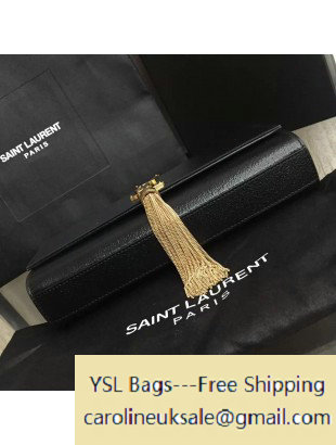 2016 Saint Laurent 354119 Classic Medium Monogram Chain Tassel Satchel Bag in Black Grained Metallic Leather