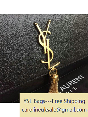 2016 Saint Laurent 354119 Classic Medium Monogram Chain Tassel Satchel Bag in Black Grained Metallic Leather - Click Image to Close